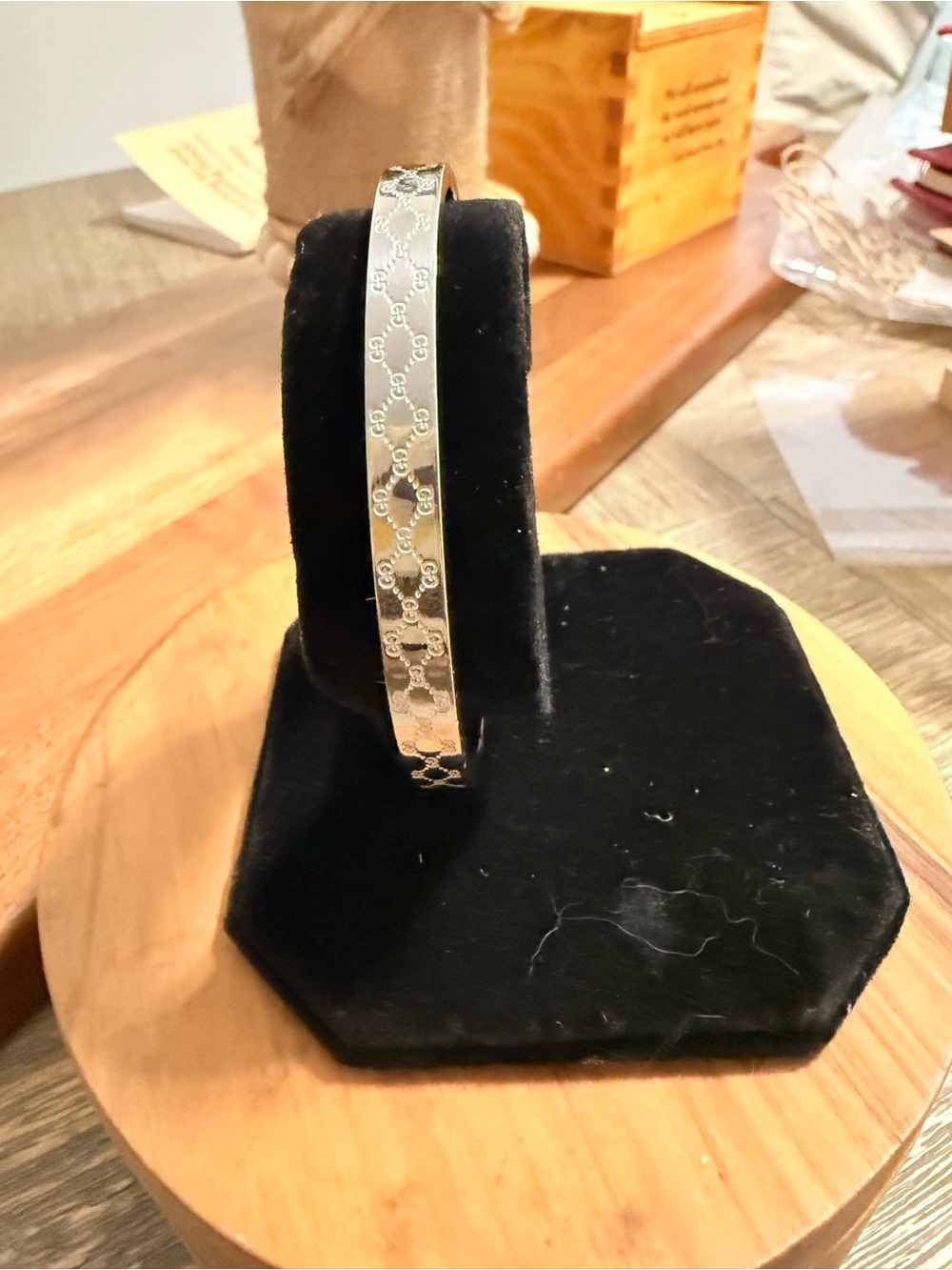Designer-Inspired Silver Logo-Pattern Women's Bangle